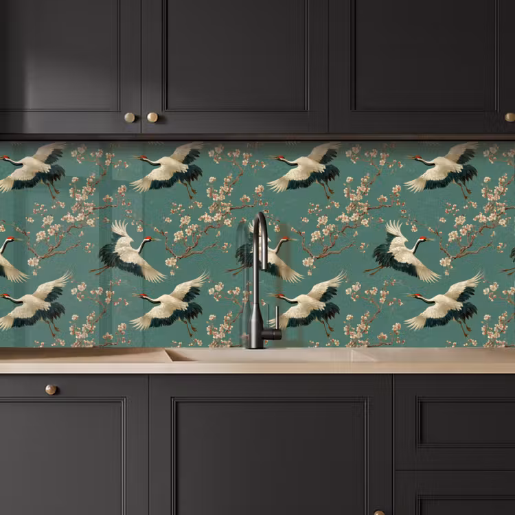 Kersenbloesem - Kraamvogels - Groen keuken achterwand 2 middel 871 -sfeer1