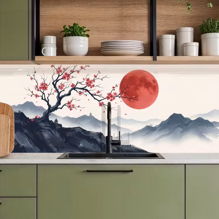 Kersenbloesem - Oosters - Rood keuken achterwand 2 middel -sfeer3