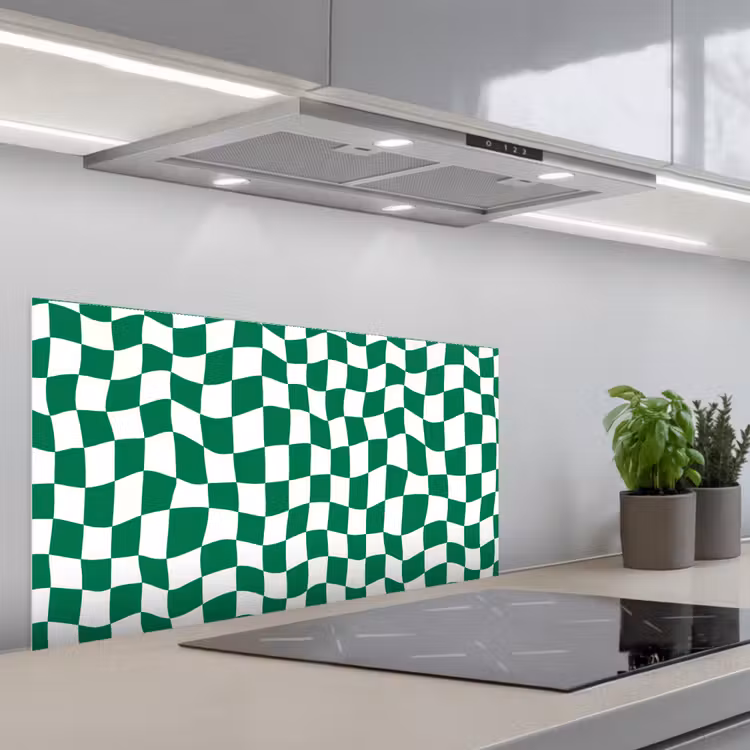 Schaakbord - Golvend - Groen keuken achterwand spatscherm middel 899 -3d_schuin