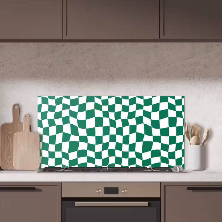 Schaakbord - Golvend - Groen keuken achterwand spatscherm middel 899 -sfeer2