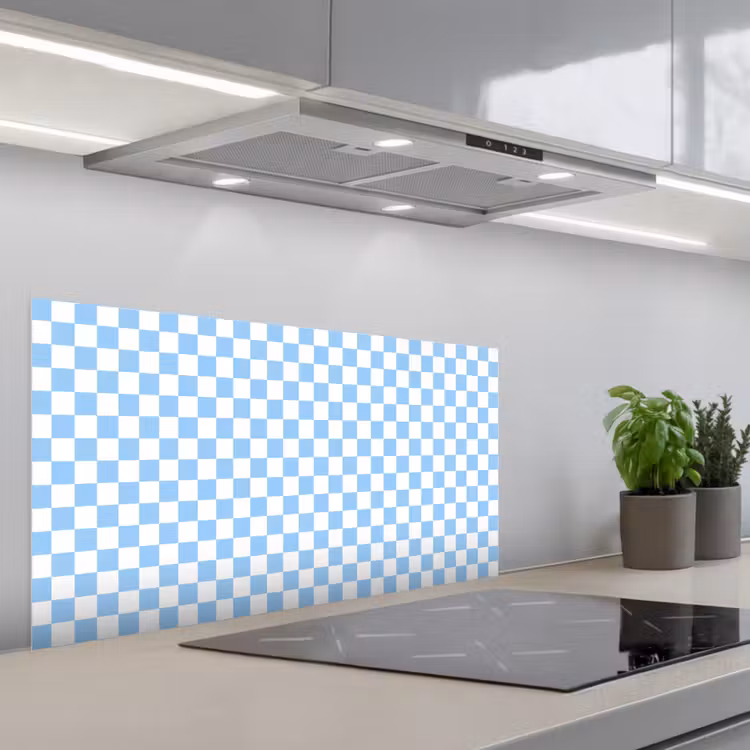 Schaakbord - Klassiek - Blauw keuken achterwand spatscherm middel 899 -3d_schuin