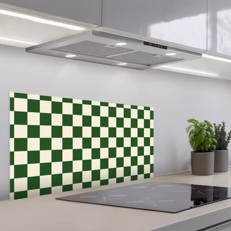 Schaakbord - Patroon - Groen keuken achterwand spatscherm middel 899 -3d_schuin