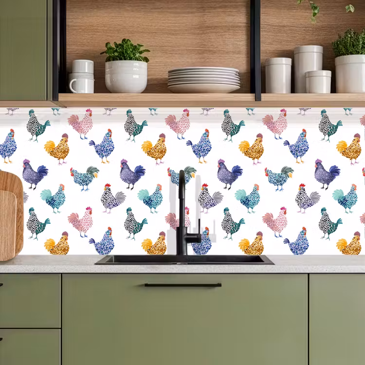 Kippen -Aquarel - Kleurrijk keuken achterwand 2 middel 871 -sfeer3