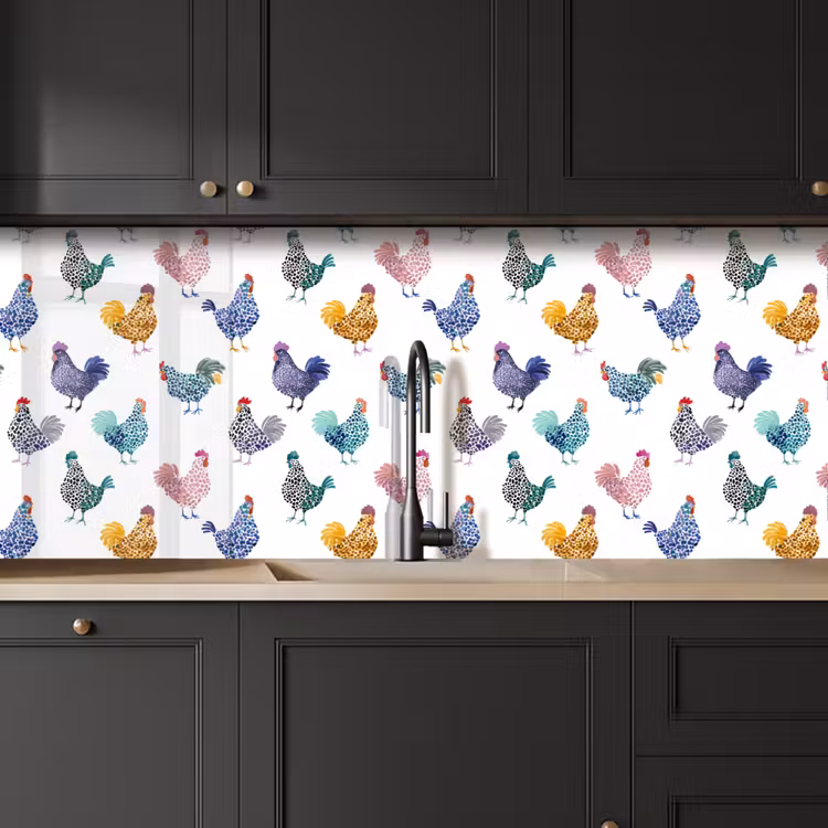 Kippen -Aquarel - Kleurrijk keuken achterwand 2 middel 871 -sfeer1
