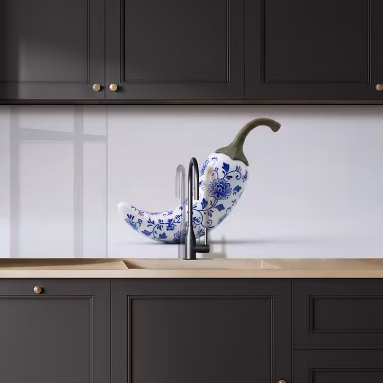 Chilipeper - Keramiek - Blauw keuken achterwand 2 middel -sfeer1