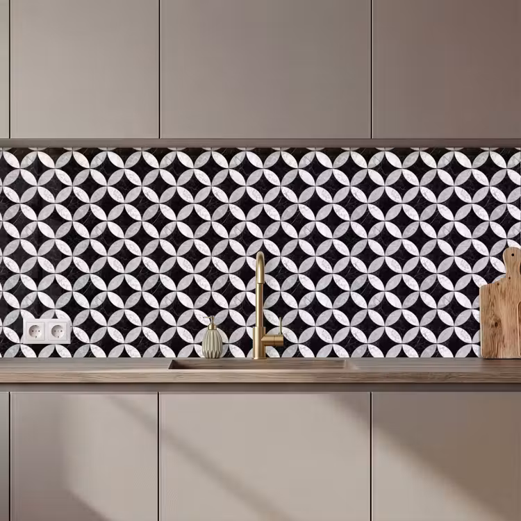 Cirkel - Tegels - Marmer - Zwart - Wit keuken achterwand 2 middel 871 zz_3dshopping