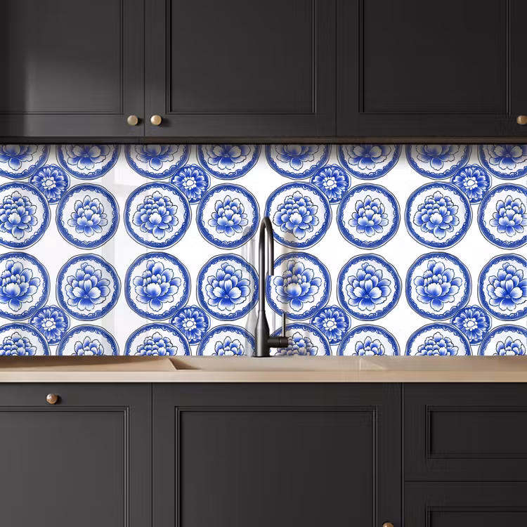 Cirkels - Bloemen - Blauw keuken achterwand 2 middel 871 -sfeer1