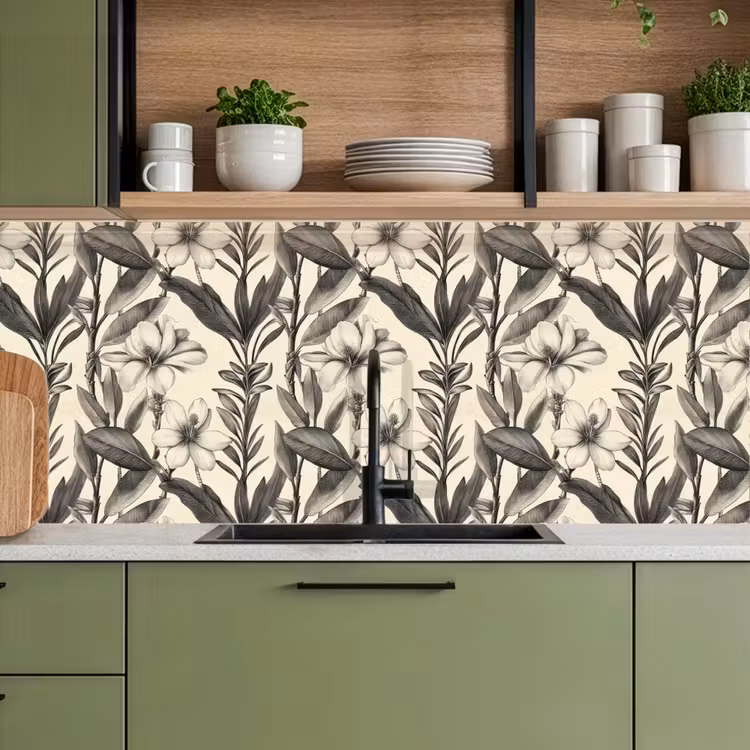 Klassiek - Botanisch - Zwart - Beige keuken achterwand 2 middel 871 -sfeer3