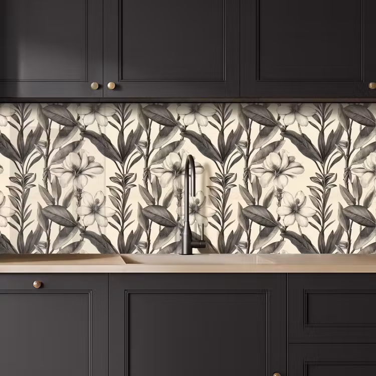 Klassiek - Botanisch - Zwart - Beige keuken achterwand 2 middel 871 -sfeer1