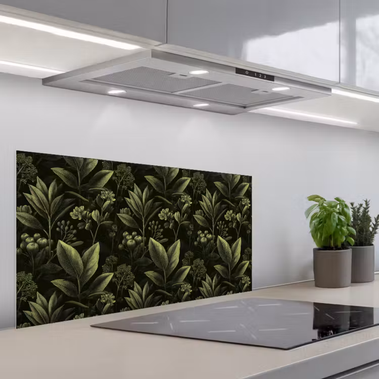 Klassiek - Donker - Botanisch - Planten keuken achterwand spatscherm middel 899 -3d_schuin