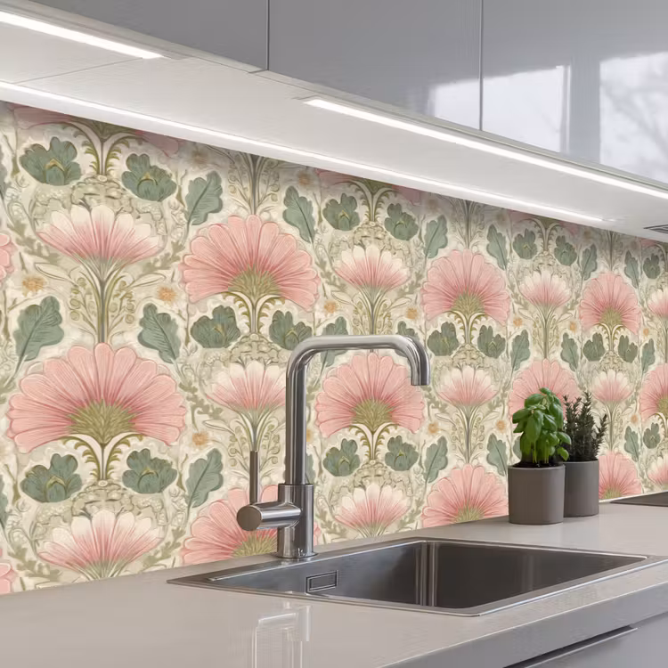 Klassiek - Patroon - Roze keuken achterwand 2 groot 857 -3d_schuin
