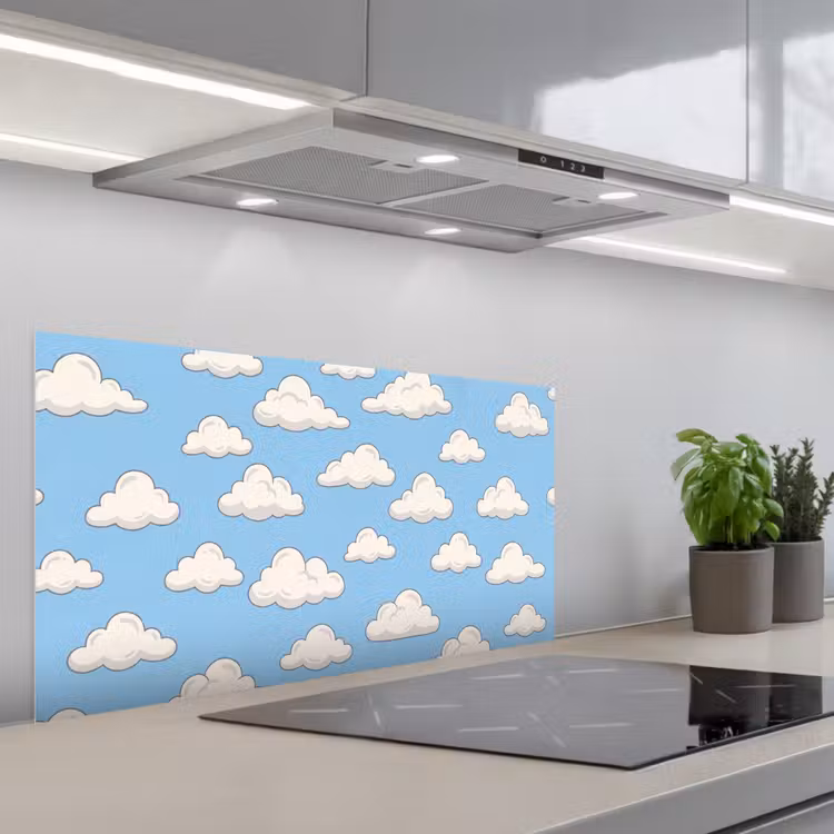 Wolk - Cartoon - Lucht - Blauw - Wit keuken achterwand spatscherm middel -3d_schuin