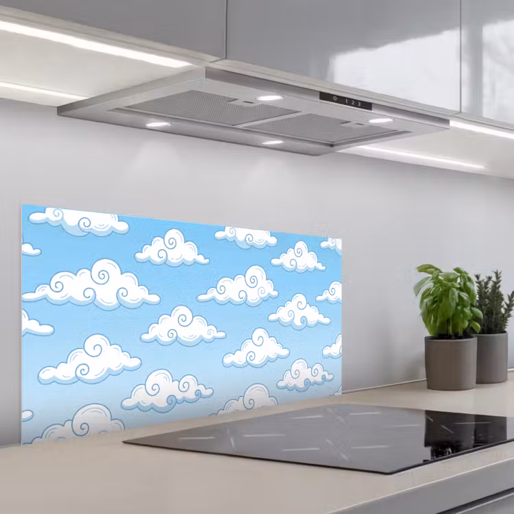 Wolk - Lucht - Cartoon - Blauw - Wit keuken achterwand spatscherm middel -3d_schuin