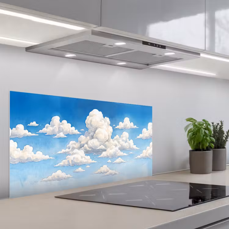 Wolken - Blauwe lucht - Natuur - Modern - Wit keuken achterwand spatscherm middel -3d_schuin
