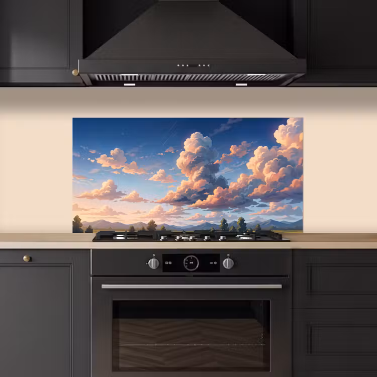 Wolken - Daghemel - Natuur - Illustratie - Oranje keuken achterwand spatscherm middel -sfeer1