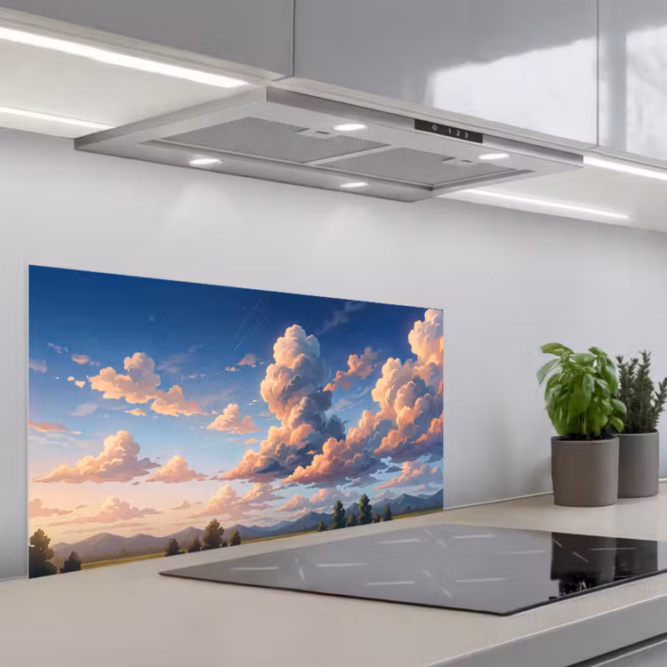 Wolken - Daghemel - Natuur - Illustratie - Oranje keuken achterwand spatscherm middel -3d_schuin