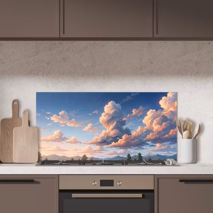 Wolken - Daghemel - Natuur - Illustratie - Oranje keuken achterwand spatscherm middel -sfeer2