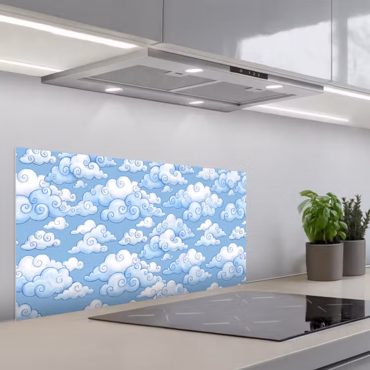 Wolken - Patroon - Hemel - Illustratie - Wit keuken achterwand spatscherm middel -3d_schuin