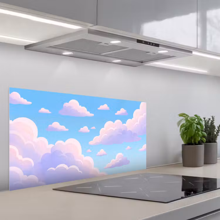 Wolken - Roze - Blauw - Natuur - Modern keuken achterwand spatscherm middel -3d_schuin