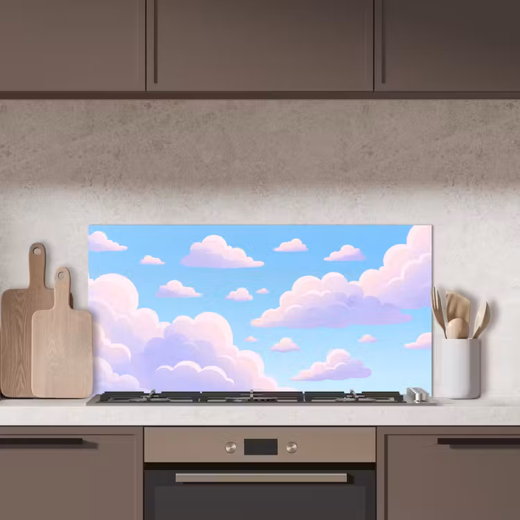 Wolken - Roze - Blauw - Natuur - Modern keuken achterwand spatscherm middel -sfeer2