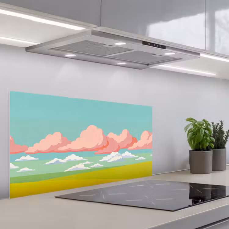 Wolken - Roze - Natuur - Modern - Pastel keuken achterwand spatscherm middel -3d_schuin