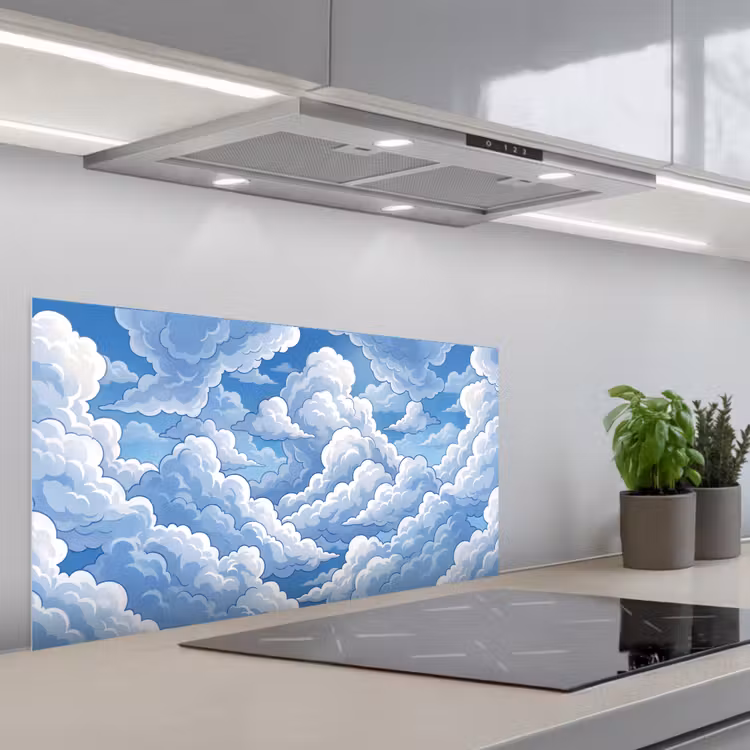Wolken - Hemel - Abstract - Wit keuken achterwand spatscherm middel -3d_schuin