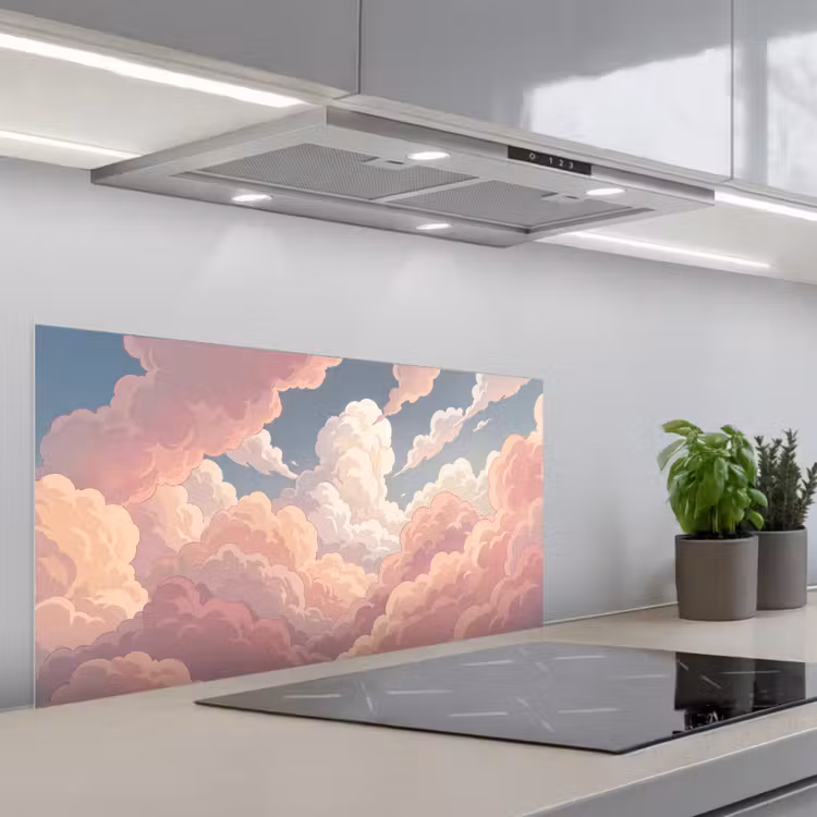 Wolken - Lucht - Natuur - Pastel - Roze keuken achterwand spatscherm middel -3d_schuin