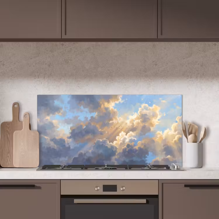 Wolken - Zonnestralen - Natuur - Abstract - Blauw keuken achterwand spatscherm middel -sfeer2