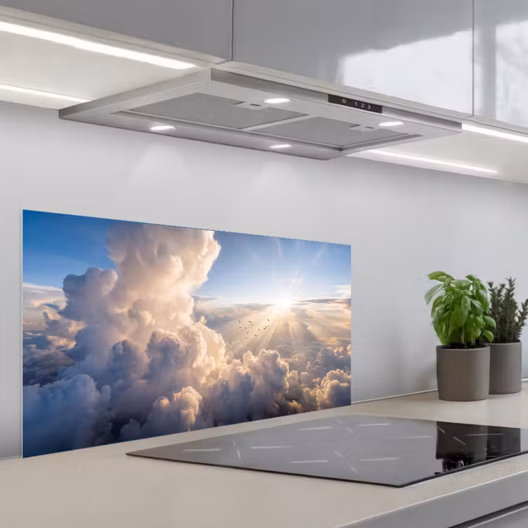 Wolken - Zonnestralen - Natuur - Wit keuken achterwand spatscherm middel -3d_schuin