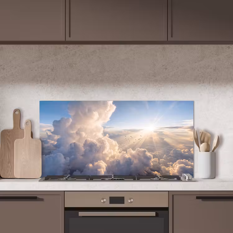 Wolken - Zonnestralen - Natuur - Wit keuken achterwand spatscherm middel -sfeer2