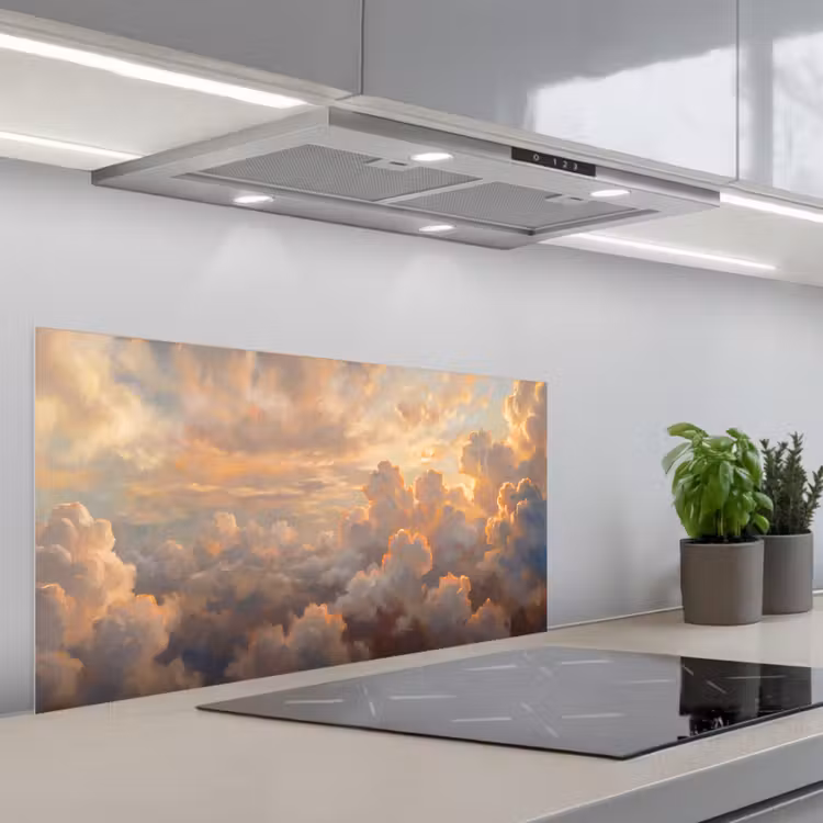 Wolken - Zonsondergang - Natuur - Abstract - Goud keuken achterwand spatscherm middel -3d_schuin
