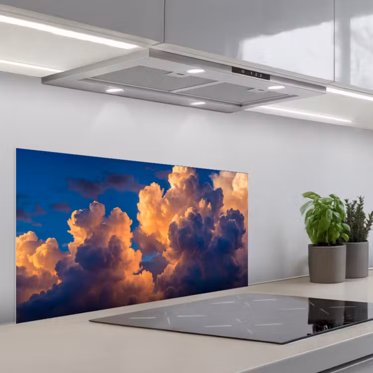 Wolken - Zonsondergang - Natuur - Oranje - Blauw keuken achterwand spatscherm middel -3d_schuin