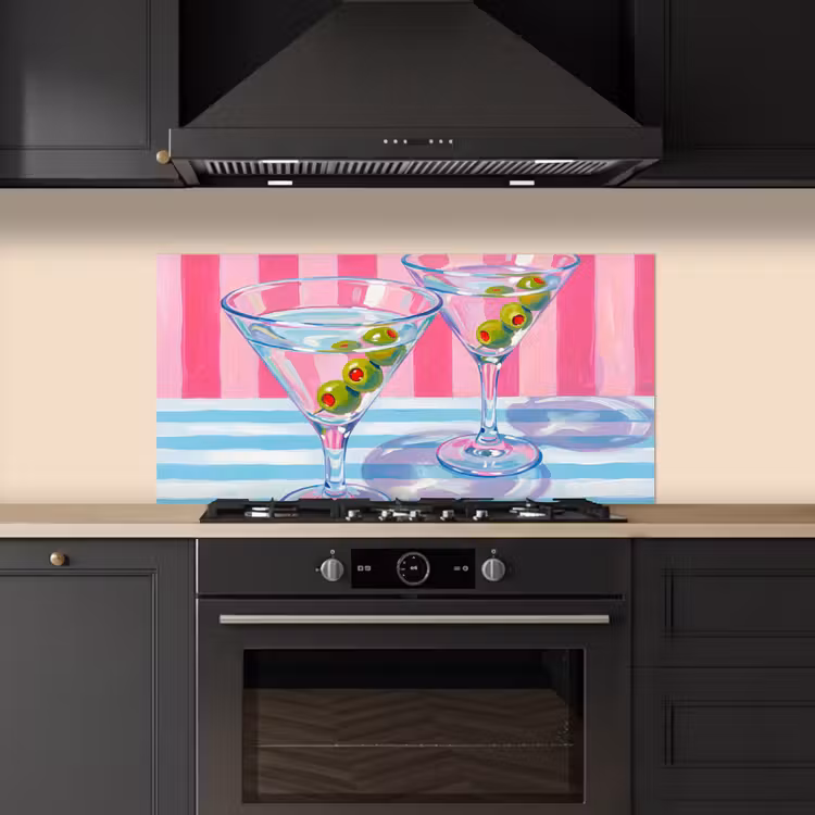 Cocktail - Olijven - Kunst - Modern - Roze keuken achterwand spatscherm middel -sfeer1