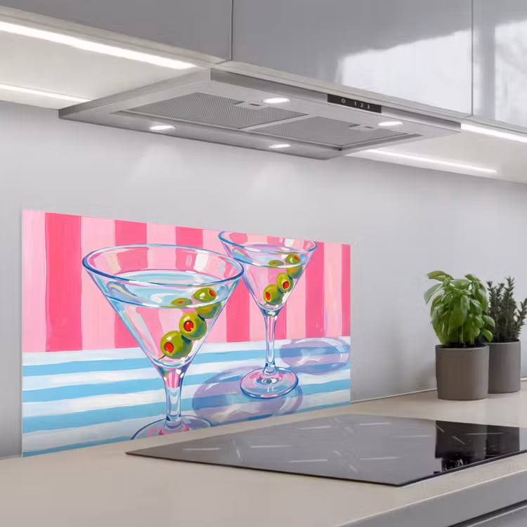 Cocktail - Olijven - Kunst - Modern - Roze keuken achterwand spatscherm middel -3d_schuin