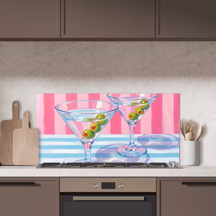 Cocktail - Olijven - Kunst - Modern - Roze keuken achterwand spatscherm middel -sfeer2