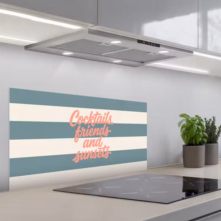 Cocktails - Strepen - Blauw - Koraal keuken achterwand spatscherm middel -3d_schuin