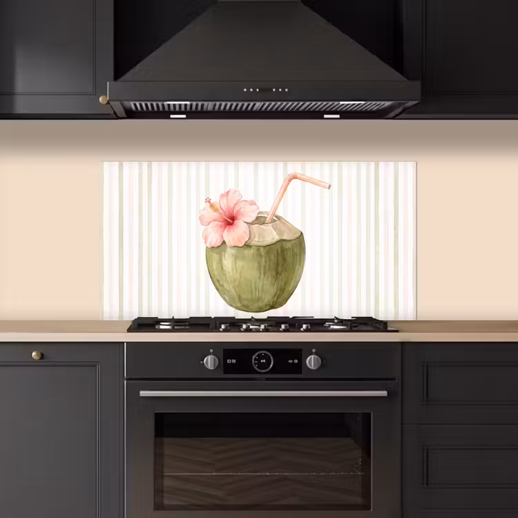 Kokosnoot - Drank - Tropisch - Illustratie - Zomer keuken achterwand spatscherm middel -sfeer1