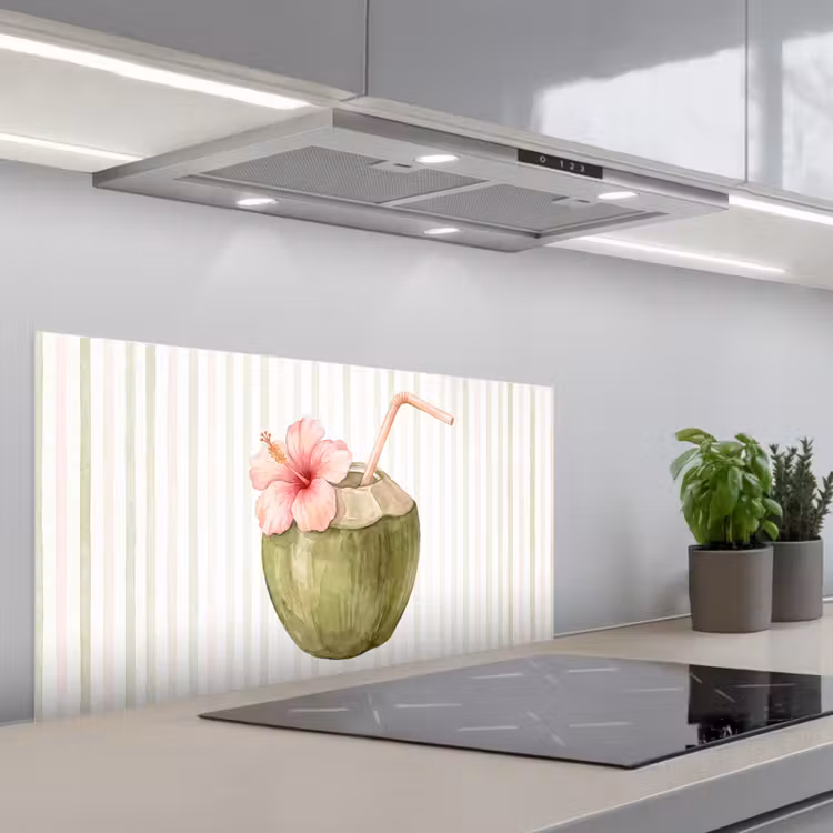 Kokosnoot - Drank - Tropisch - Illustratie - Zomer keuken achterwand spatscherm middel -3d_schuin