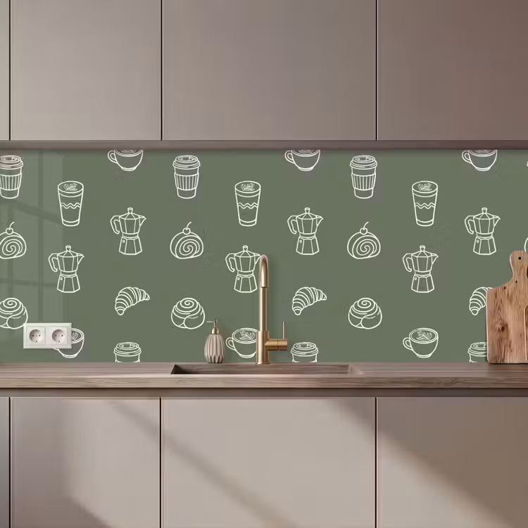 Koffie - Broodjes - Groen - Patroon keuken achterwand 2 middel zz_3dshopping