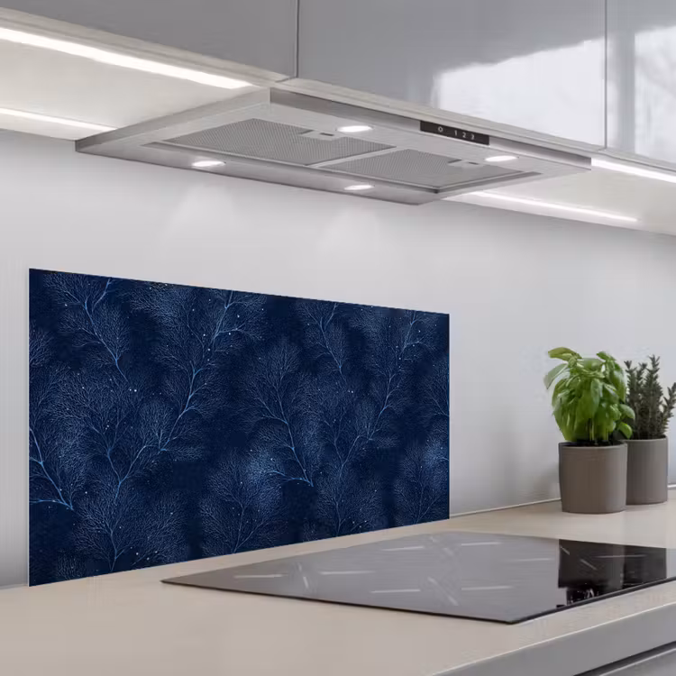 Koraal - Takken - Patroon - Nachtblauw keuken achterwand spatscherm middel 899 -3d_schuin