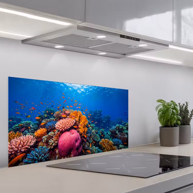 Koraal - Vissen - Oceaan - Natuur - Kleurrijk keuken achterwand spatscherm middel -3d_schuin