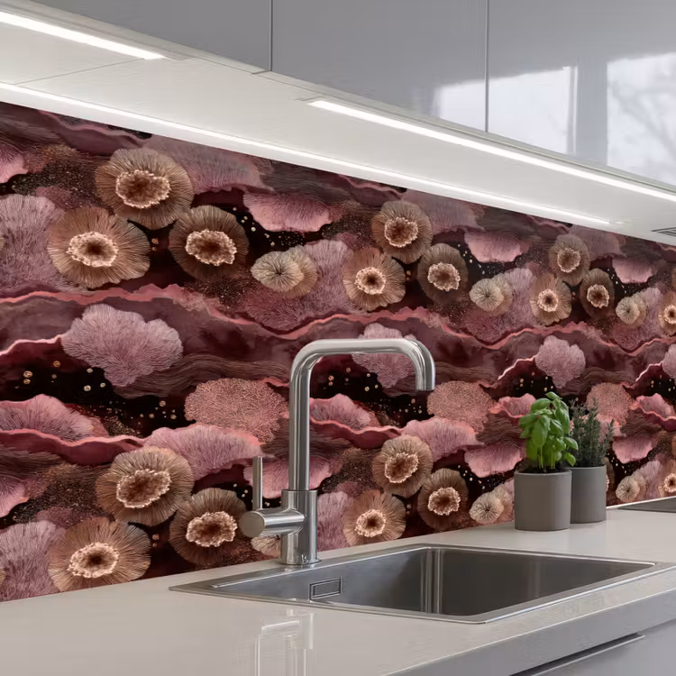Koraal - Organisch - Roze keuken achterwand 2 groot 857 -3d_schuin