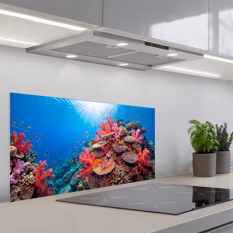 Koraalrif - Vissen - Onderwater - Tropisch - Rood keuken achterwand spatscherm middel -3d_schuin