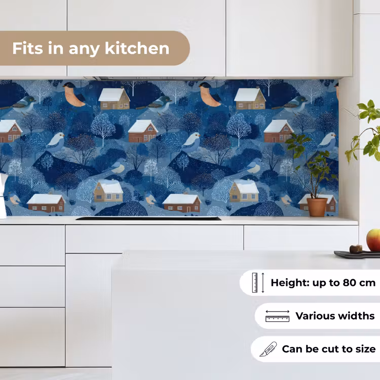 Huisjes - Vogels - Sneeuw - Winter - Blauw keuken achterwand 2 middel 871 -sfeer4_UK