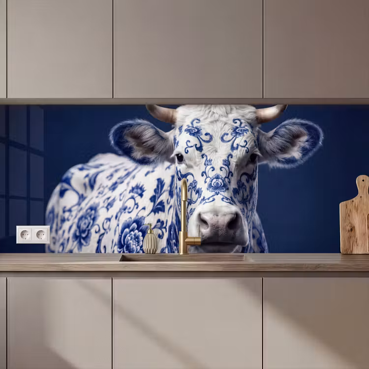 Koe - Delfts - Blauw - Artistiek keuken achterwand 2 middel zz_3dshopping