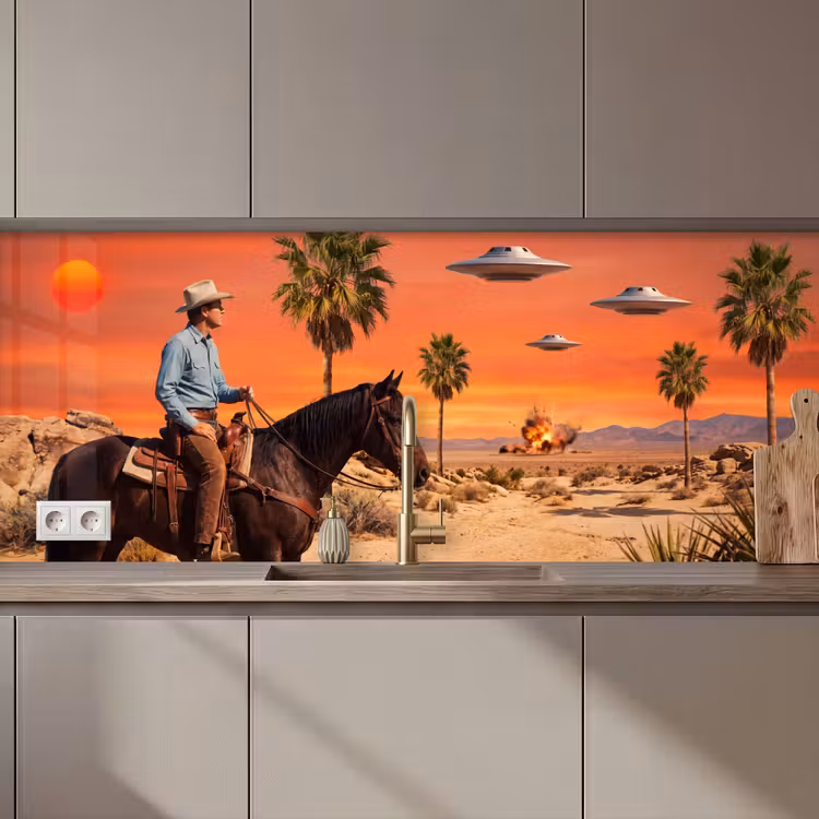 Kitchen Wall Splashback - Cowboy - Horse - Desert - Cowboy - Paard - Woestijn keuken achterwand 2 middel zz_3dshopping