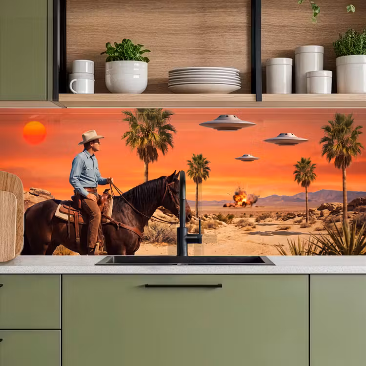 Kitchen Wall Splashback - Cowboy - Horse - Desert - Cowboy - Paard - Woestijn keuken achterwand 2 middel