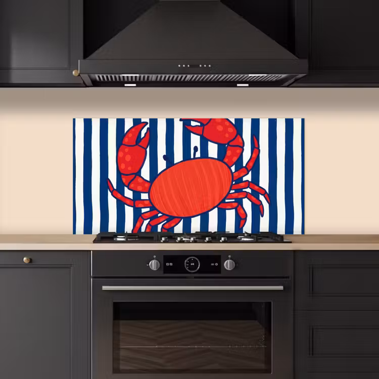 Krab - Strepen - Zeeleven - Illustratie - Rood keuken achterwand spatscherm middel -sfeer1