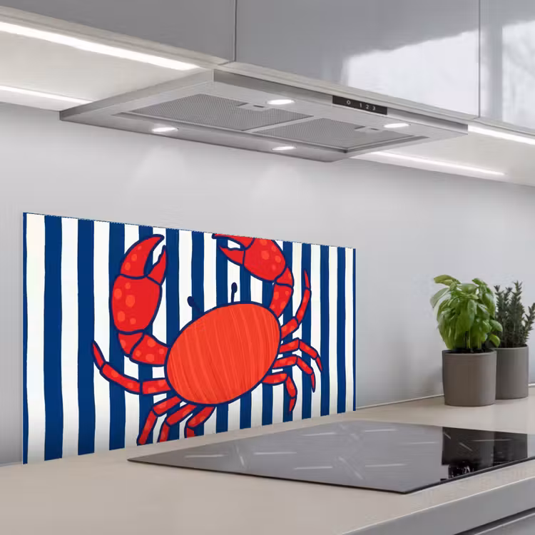 Krab - Strepen - Zeeleven - Illustratie - Rood keuken achterwand spatscherm middel -3d_schuin