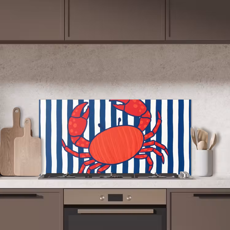 Krab - Strepen - Zeeleven - Illustratie - Rood keuken achterwand spatscherm middel -sfeer2